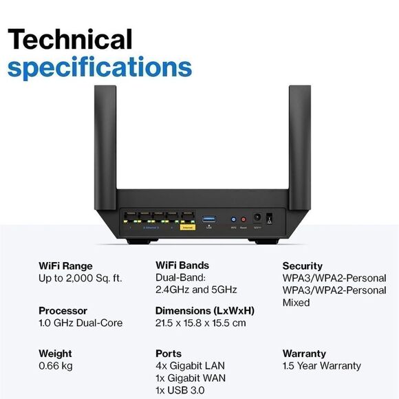 Linksys Hydra 6 Mesh WiFi 6 Router - MR20EC-AMZ - Dual-Band WiFi Router - Picture 5 of 13